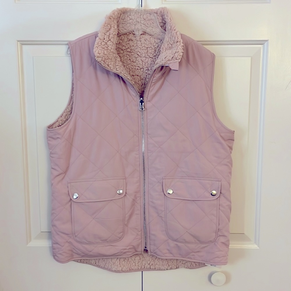 NWT Reversible vest jacket- Dusty Rose with silver trim